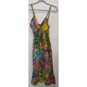 Womens medium hand made dress Indonesian artisan funky hippie batik green earth